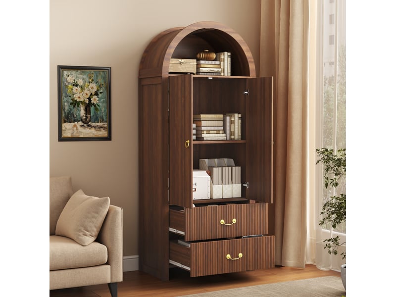  Buffet haut modenvie avec niche arquée led pilotée par application 76 x 38 x 180 cm noyer  - Conforama B