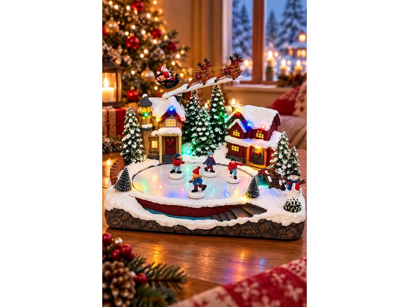  Village de noël miniature animé avec patinoire rotative 30x24,5x23 cm  - Conforama B