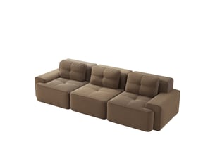 Canapé d'angle, canapé modulable – 3 places, sans cadre, sans montage, style cloud, en velours tricoté, marron