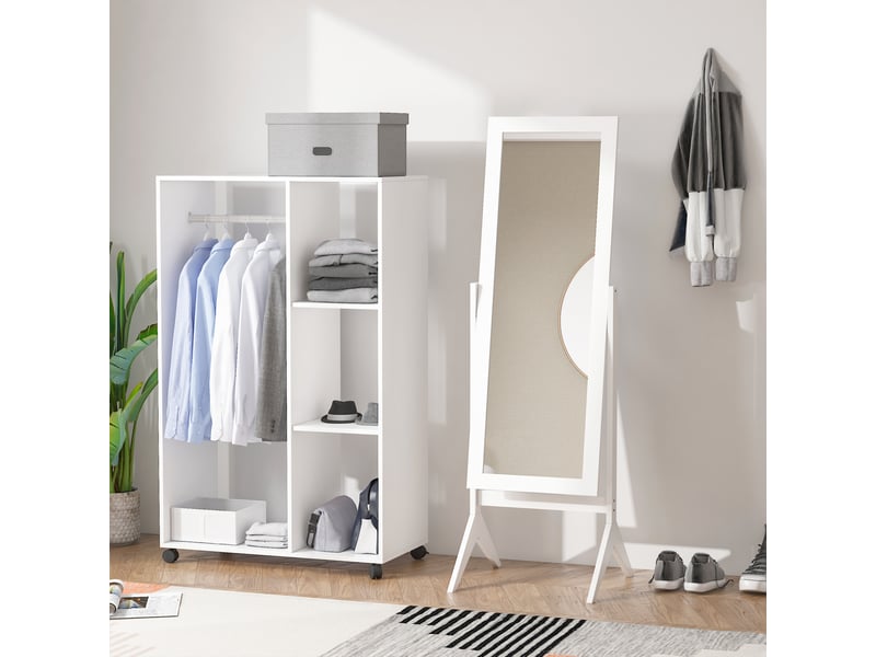  Miroir en pied grand miroir de sol réglable inclinaison pour dressing chambre dim. 47l x 46l x 148h cm en blanc  - Conforama E