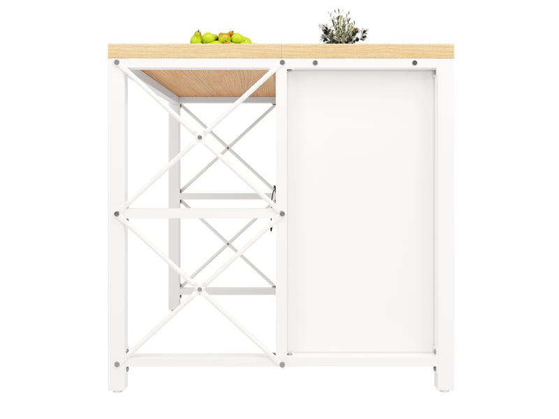  Îlot de cuisine 100x80x90cm avec bande led, plan de travail effet bois, table haute, pieds réglables, blanc evarich - Conforama D