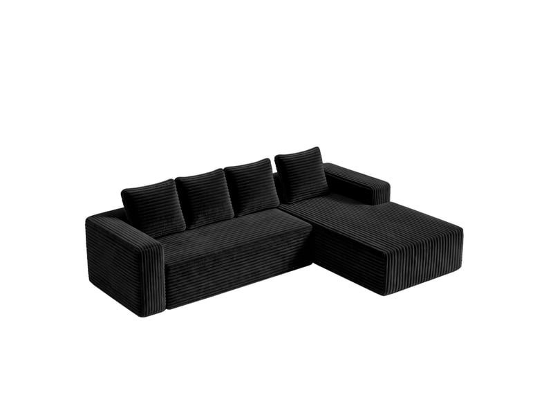  Canapé d'angle modulable 4 places avec méridienne réversible, assise profonde sans montage en velours côtelé noir  - Conforama A