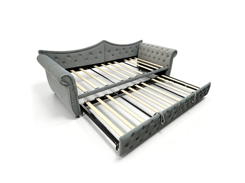 Lit gigogne 90x200 cm en velours gris avec led et port usb - Conforama A