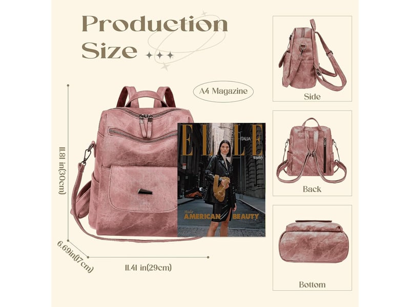  Sac à dos femme en cuir, petit format – imperméable, anti-vol, bandoulière pour ladies-rose  - Conforama B