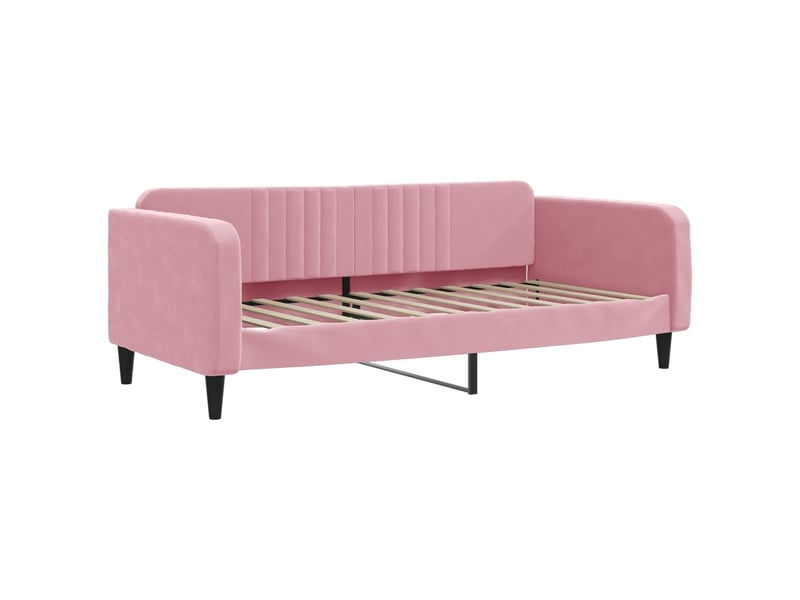 Lit simple- lit adulte -  lit de repos sans matelas rose 90x200 cm velours  - Conforama A