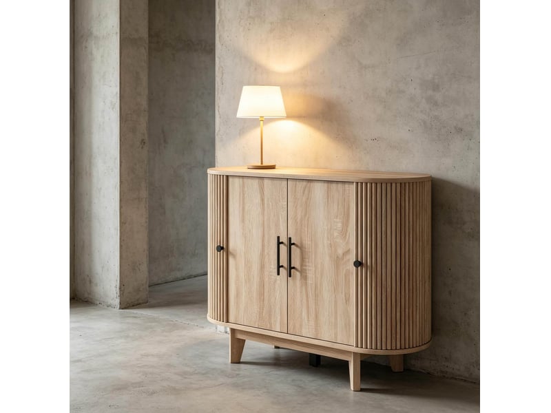 Buffet avec 4 portes et étagères réglables, pour salon ou salle à manger, en mdf chêne et noir, 90 × 40 × 76 cm - Conforama C