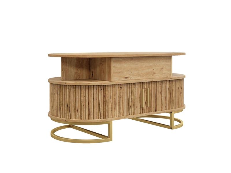 Table basse relevable ovale 100x50 cm – naturel – rangement avec portes coulissantes et étagère  - Conforama D