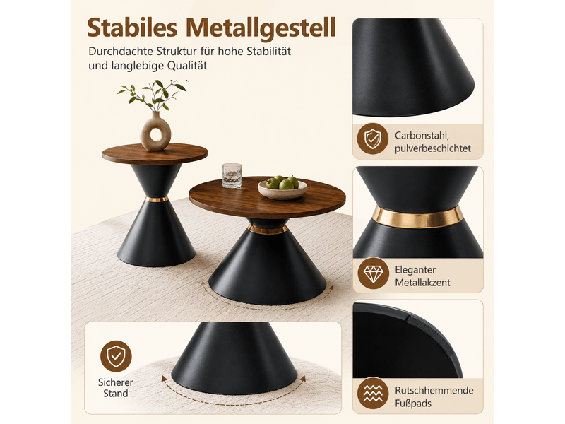  Table basse ronde ensembles melamin noyer et noir ø70 cm  - Conforama D