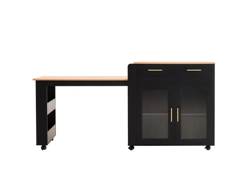  Îlot de cuisine 177x60x89,5 cm extensible avec prises usb panneau de particules noir  - Conforama A