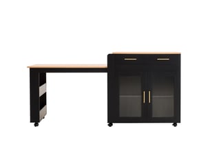 Îlot de cuisine 177x60x89,5 cm extensible avec prises usb panneau de particules noir