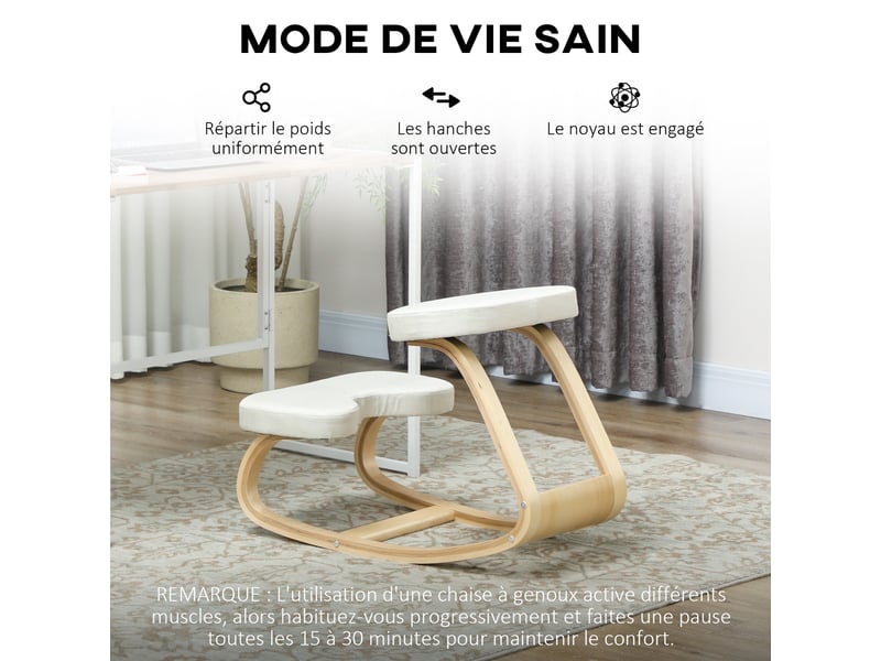  Siège assis genoux, siège ergonomique en bois à bascule, crème, chaise à genoux pour bureau à domiciles  - Conforama R