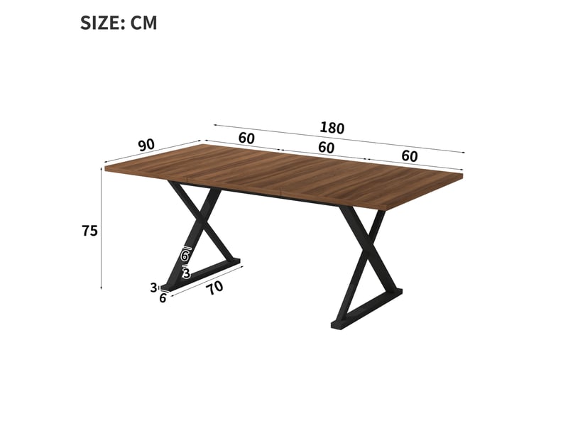  Table à manger 180x90 cm style moderne, 6 à 8 personnes, mdf, métal, noyer et noir  - Conforama C