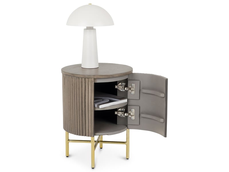Table de chevet fluted en bois massif avec 1 porte - gris  - Conforama C