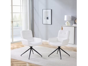 Chaise de salle à manger pivotante lot de 2 avec accoudoirs et dossier capitonné en pu blanc et métal noir