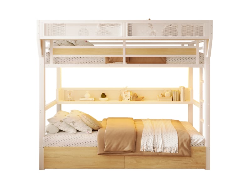  Lit superposé modenvie 90 x 200 cm avec rangement, led et structure métal mdf blanc  - Conforama A