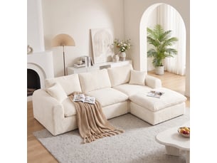 Canapé modulable 3 places 3-en-1 280x180x65 cm, 3 modules, agencement en l, linéaire ou lit d'appoint, velours côtelé beige