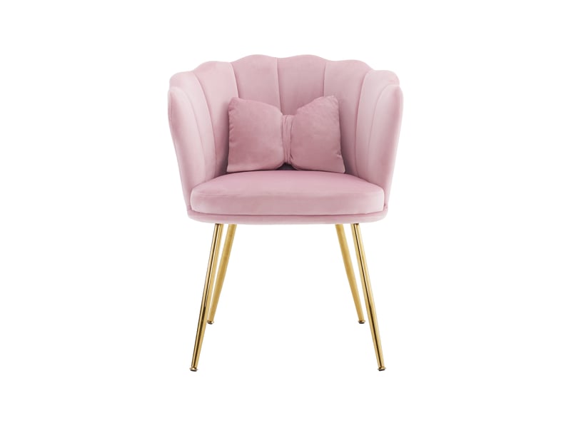  Lot de 6 fauteuils ulevr pétale en velours rose 63 x 58 x 77 cm, pieds métalliques dorés et coussins  - Conforama A