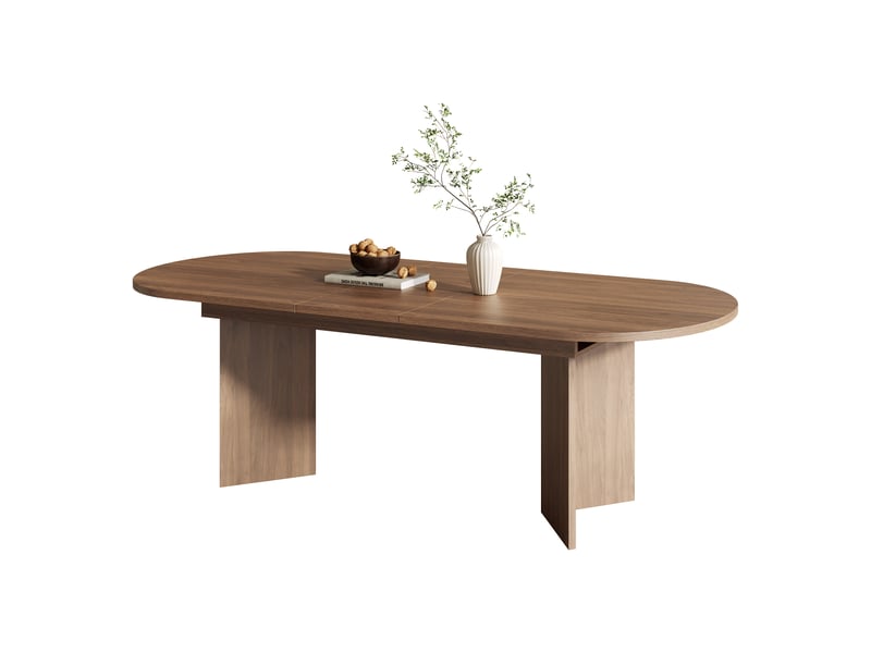 Table à manger extensible 160–200 x 90 x 75 cm, avec bords arrondis, plateau épais, pour 6 à 8 personnes, noyer - Conforama A