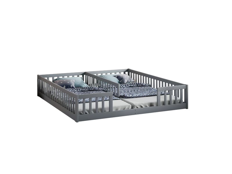  Modenvie lit enfant double au sol 90x200 cm - avec barrières de sécurité, sommier inclus, sans matelas - gris  - Conforama A