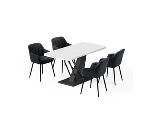 Vicco ensemble de table à manger, blancnoir, 120x80cm avec 4 chaises de salle à manger