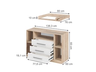 Vicco commode à langer, sonomablanc, 138.3x93cm