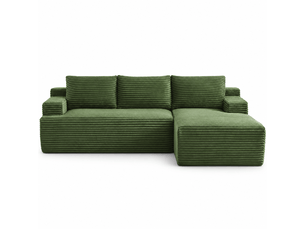 Canapé d'angle l 4 places 238x152 cm modulable - assise profonde style cloud avec ressorts ensachés - velours côtelé vert