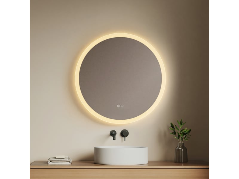  Emke miroir lumineux salle de bain rond diamètre 70cm, miroir led avec interrupteur tactile, anti-buée, miroir avec éclairage 3 couleurs  - Conforama B