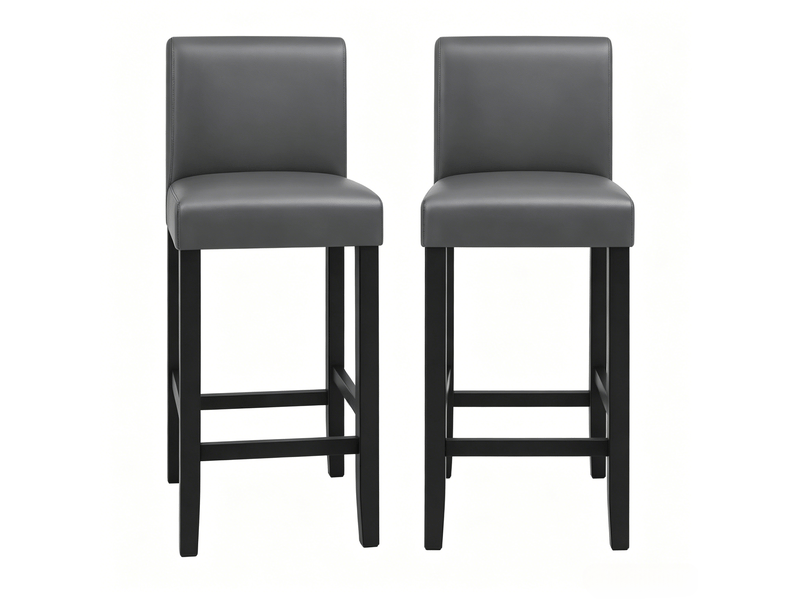  Lot de 2 tabourets de bar avec dossier haut et repose-pieds, style industriel en similicuir, bois et mousse noir et gris  - Conforama A