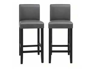 Lot de 2 tabourets de bar avec dossier haut et repose-pieds, style industriel en similicuir, bois et mousse noir et gris