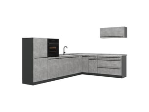 Vicco cuisine en angle, bétonanthracite, 327 x cm plan de travail marbre