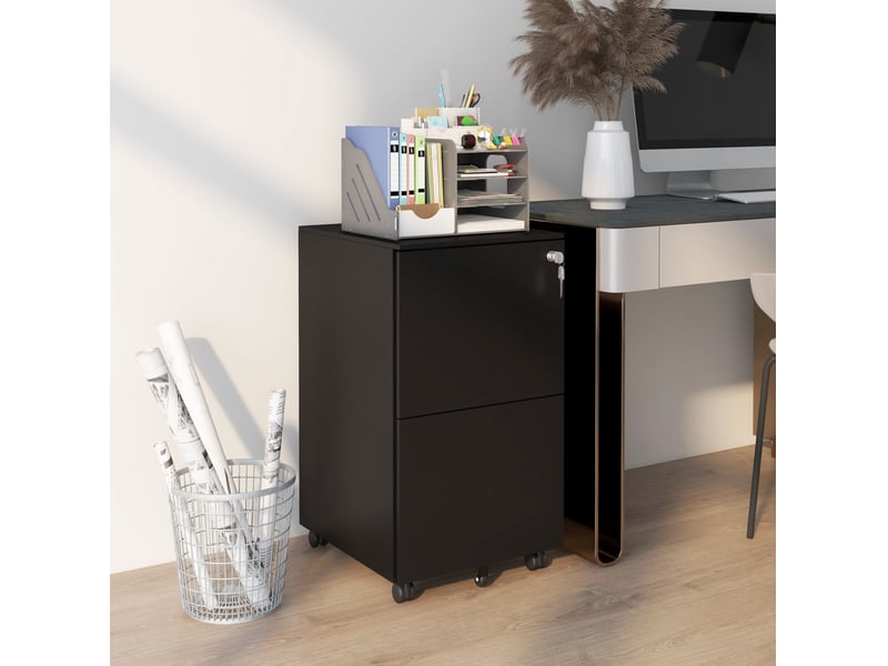  Caisson mobile 37 x 43,5 x 67,5 cm noir en acier, 2 tiroirs verrouillables, bureau et télétravail  - Conforama B