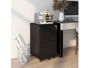 Caisson mobile 37 x 43,5 x 67,5 cm noir en acier, 2 tiroirs verrouillables, bureau et télétravail