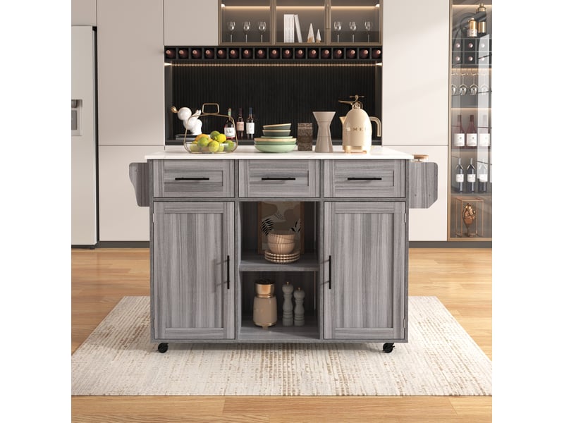  Desserte de cuisine 139x46x91,5 cm plateau pliable mdf gris  - Conforama C