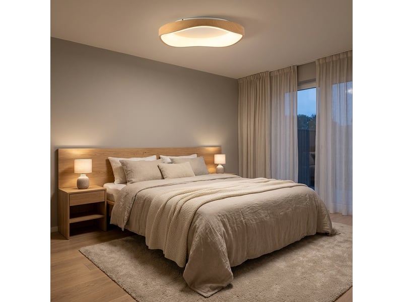 Plafonnier led ondulé ø50 cm 40w 5000 lm cct 3000k-6000k métal effet bois avec diffuseur acrylique, design moderne nordique  - Conforama B