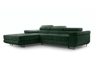 Canapé d'angle gauche convertible <strong>AX LIVING </strong> <strong>Arborio</strong> 5 places Velours côtelé vert avec coffre de rangement