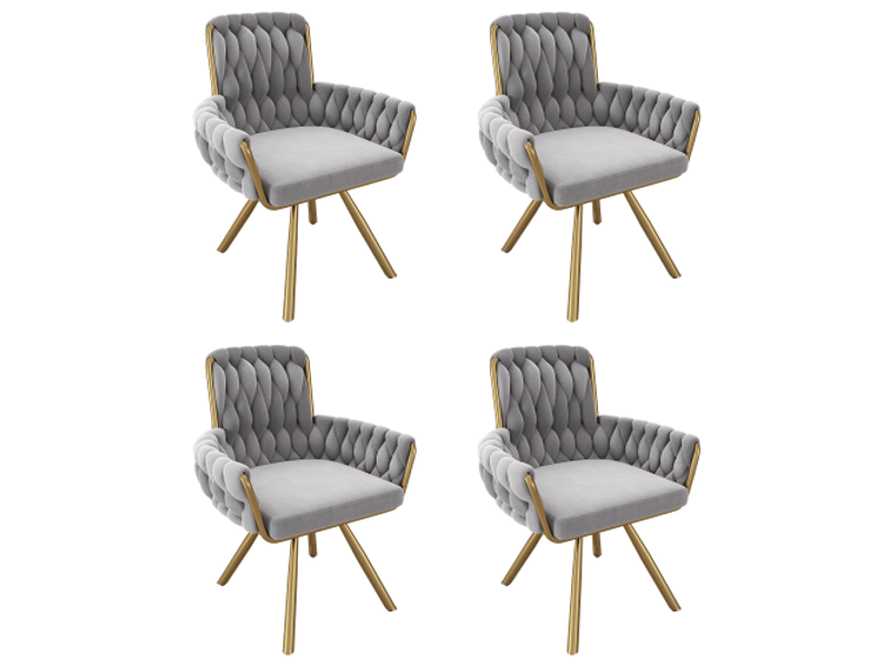  Lot de chaises de salle à manger, chaise grise, tissu en velours, chaise pivotante de loisirs avec 4 pieds de support en métal  - Conforama A