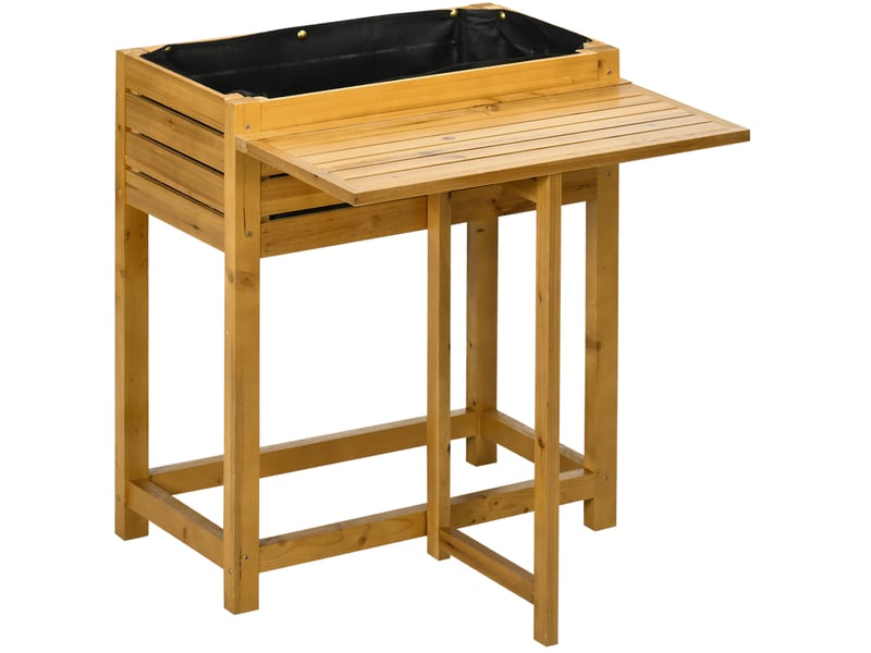  Jardinière surélevée avec table 64x63x74,5 cm – marron – plan de travail pliant et bac doublé de feutre  - Conforama A