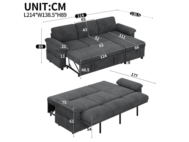 Canapé d'angle convertible 214x138,5x89 cm coloris gris - Conforama C