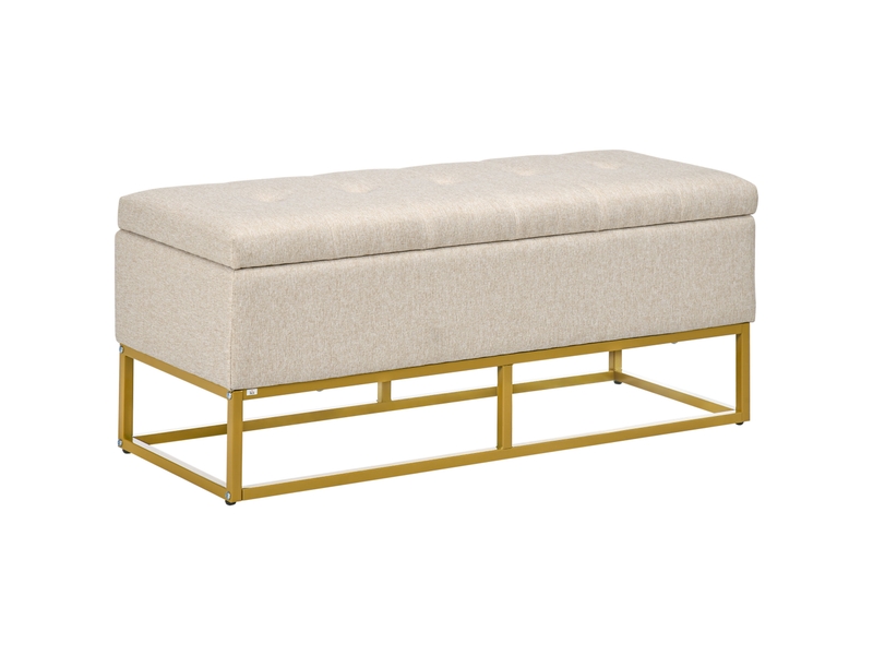  Banc banquette coffre de rangement 2 en 1 assise capitonnée et pieds acier beige et doré 110 x 44 x 48 cm  - Conforama B