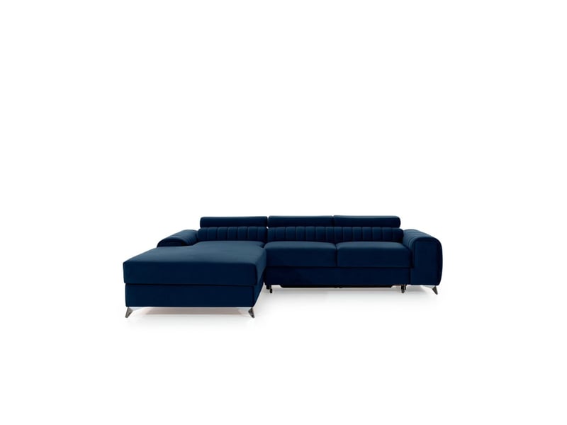 Canapé d'angle gauche bleu foncé convertible 3 places jayson avec méridienne longue - Conforama A