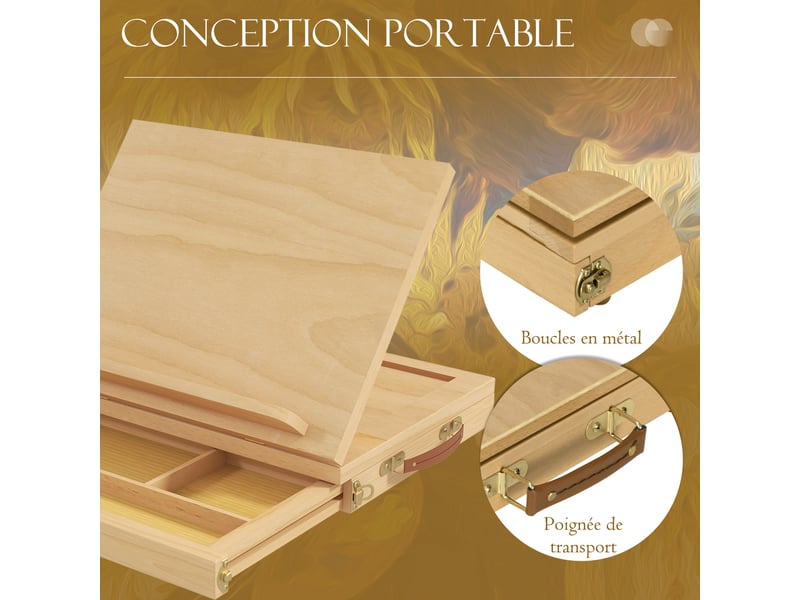 Chevalet de table en bois avec tiroir de rangement pour des toiles jusqu'à 24,5 cm pour adultes bois débutants naturel - Conforama W