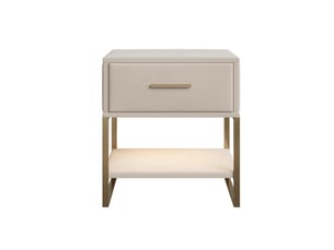 Lot de 2 tables de chevet avec led, table de pour chambre et salon, velours et cadre métallique doré avec 1 tiroir et étagères ouvertes, beige