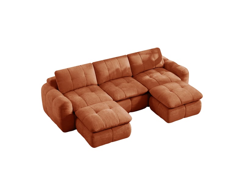 Canapé modulable 3 places en u avec 2 poufs, canapé d’angle sans cadre en chenille, assise profonde, mousse haute densité 32d, coussins moelleux - orange - Conforama A