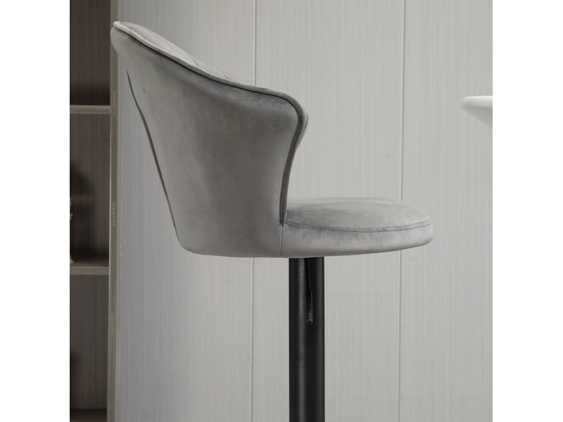  Lot de 2 tabourets de bar pivotants réglables en hauteur avec dossier coquille et repose-pieds, en tissu gris  - Conforama E