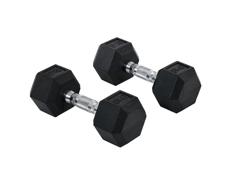 Haltères hexagonaux 2 x 8 kg 30,5 cm – noir – paire antiroulis à poignée moletée en métal et caoutchouc - Conforama A