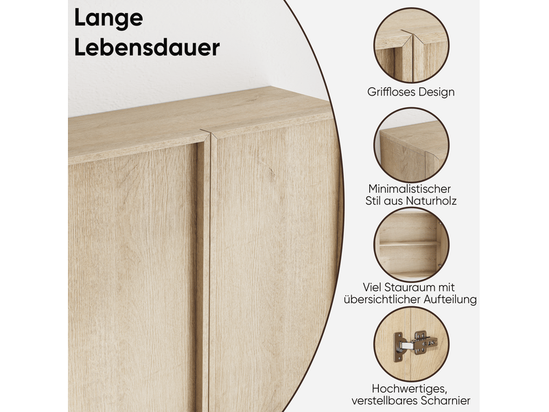  Meuble de salle de bains mural 60x21,6x58 cm, 2 portes, sans poignées, mdf et panneaux de particules, chêne  - Conforama D