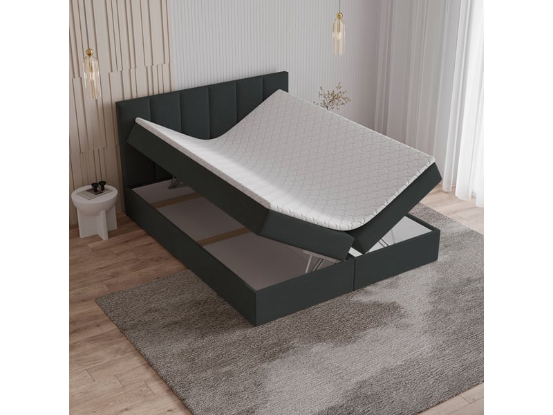  Boxspring meril 200x200 cm, lit complet avec matelas, noir  - Conforama C