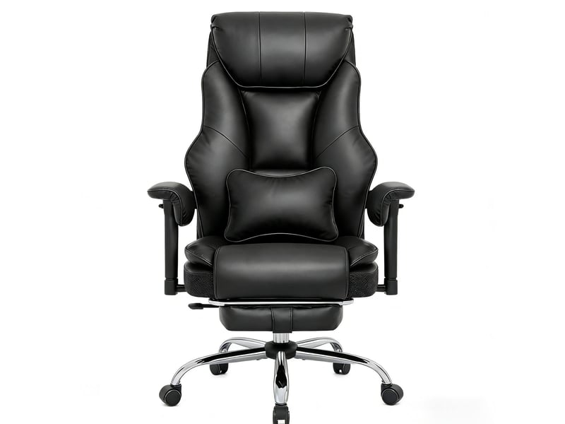 Chaise de bureau ergonomique à dossier haut avec accoudoirs réglables et repose-pieds en pu noir - Conforama A