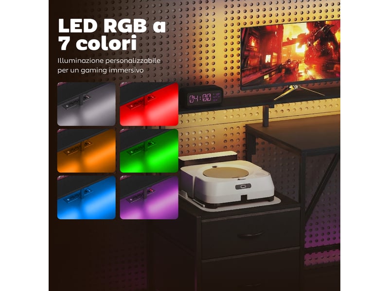  Bureau d'angle gaming avec station de charge, éclairage led et support pour écran, en bois et acier, 192,5 x 80 x 86,5 cm, noir  - Conforama E