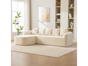 Canapé modulable en chenille 3 places sans montage - assise moelleuse beige pour salon